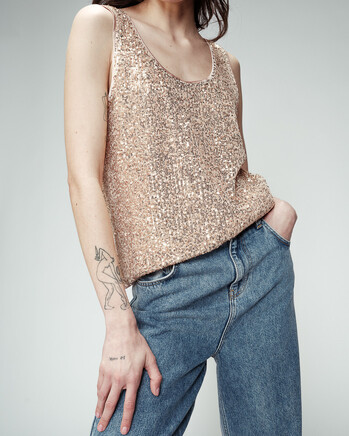 BEIGE SEQUIN TOP (ODE) GRACE&MILA